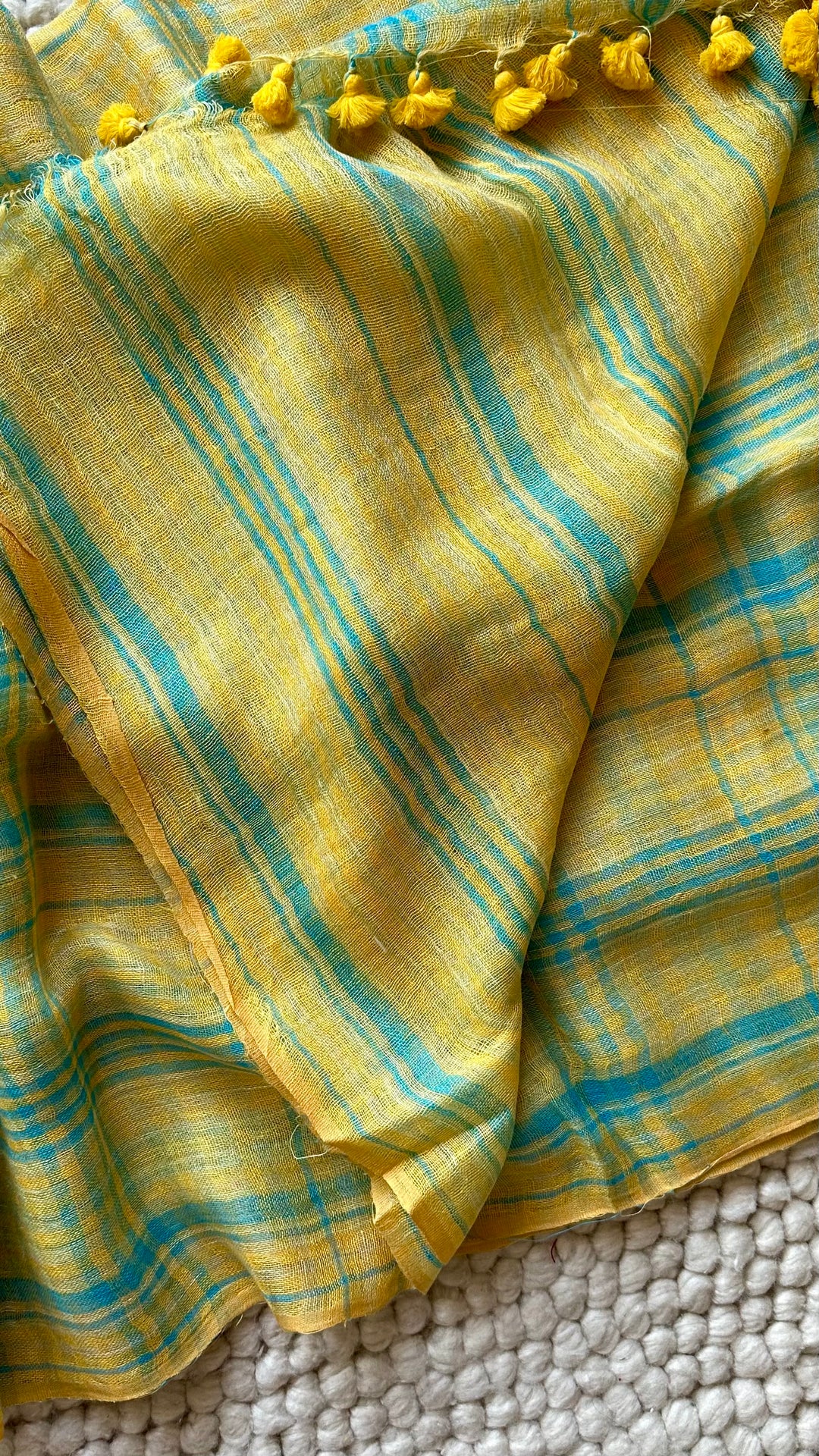 Multi Colour Checked Pure Handwoven Linen Saree - 005