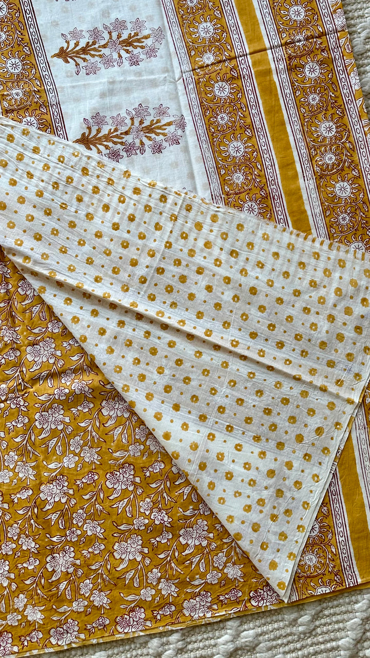 BAGRU HAND BLOCK PRINTED SOFT MULMUL COTTON SAREE- 075