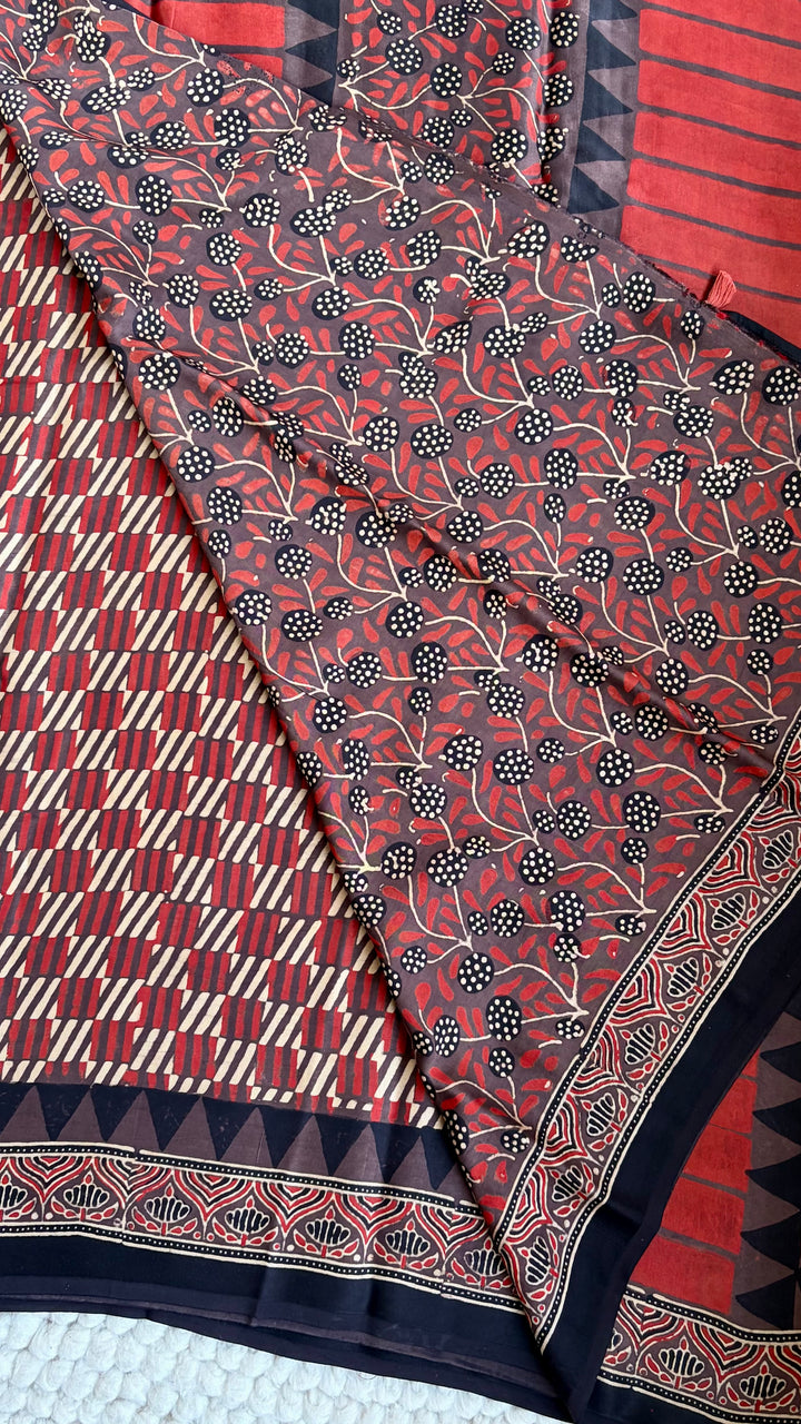 ROOH EXCLUSIVES- AJRAKH HAND BLOCK PRINTED PREMIUM MODAL SILK SAREE 03