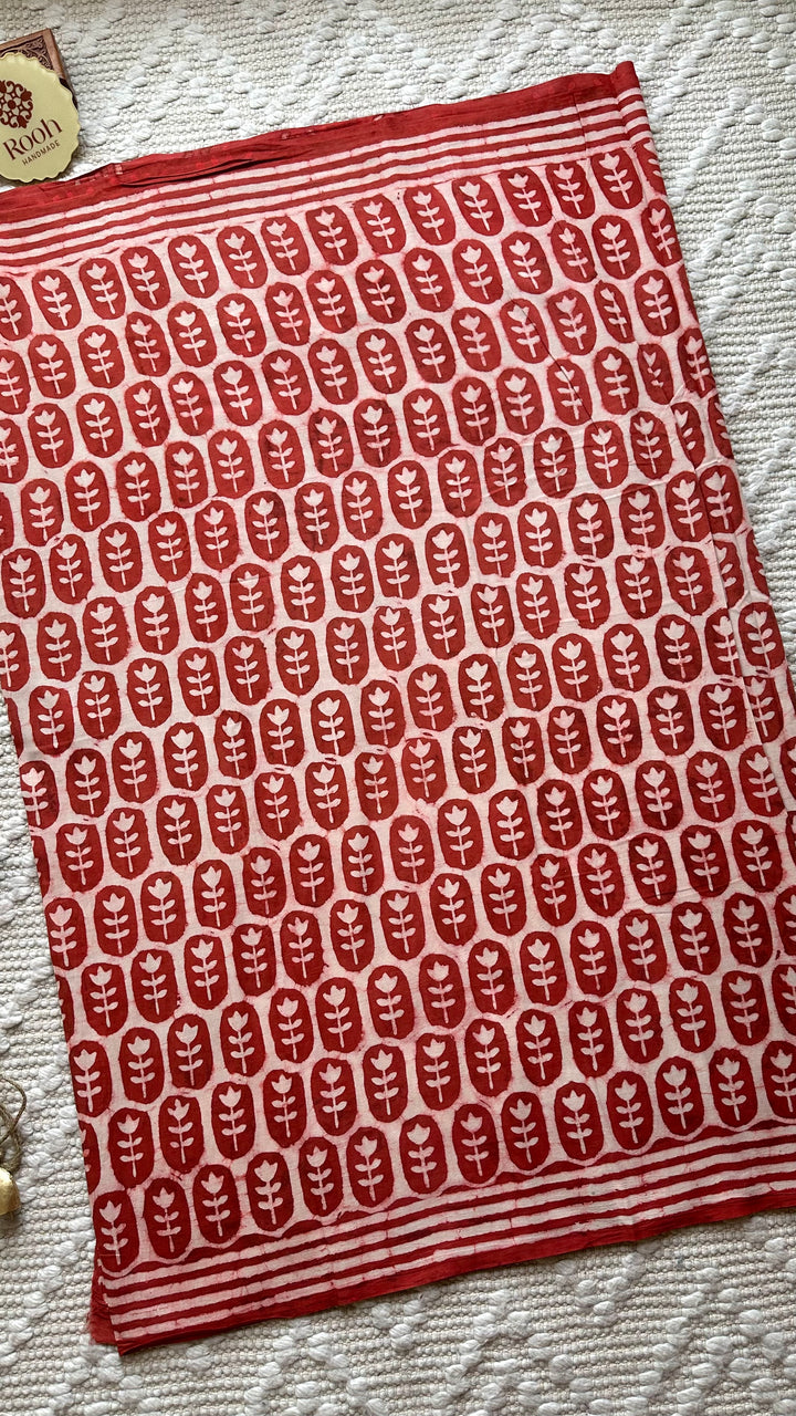 BAGRU HAND BLOCK PRINTED SOFT MULMUL COTTON SAREE- 093