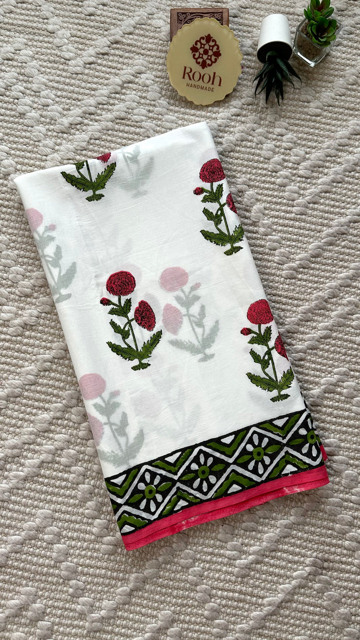 BAGRU HAND BLOCK PRINTED SOFT MULMUL COTTON SAREE- 066