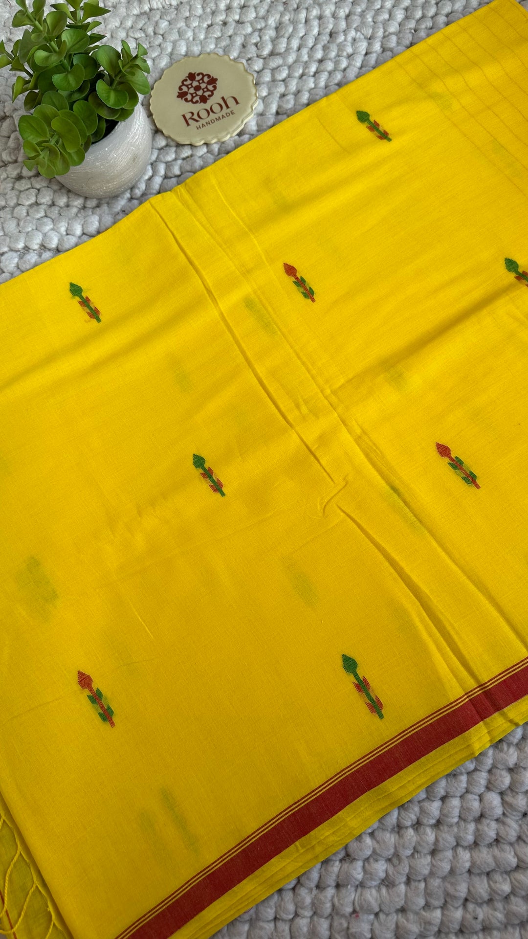 PREMIUM NEEDLE WORK JAMDANI HANDWOVEN AND HANDSPUN COTTON SAREE - MUSTARD YELLOW
