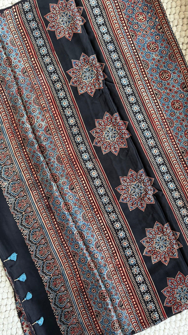 ROOH EXCLUSIVES- AJRAKH HAND BLOCK PRINTED PREMIUM MODAL SILK SAREE 07