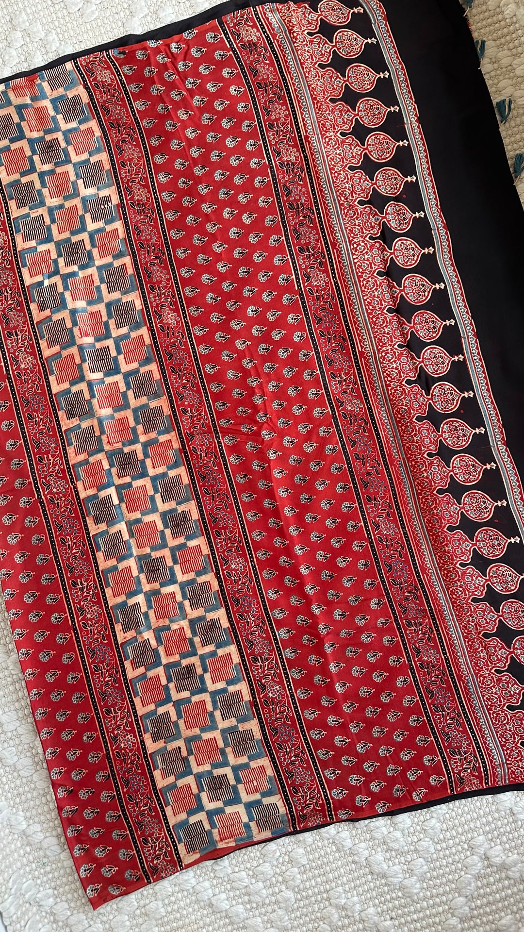 RAAHINI - MADDER RED PREMIUM AJRAKH HAND BLOCK PRINTED MODAL SILK SAREE