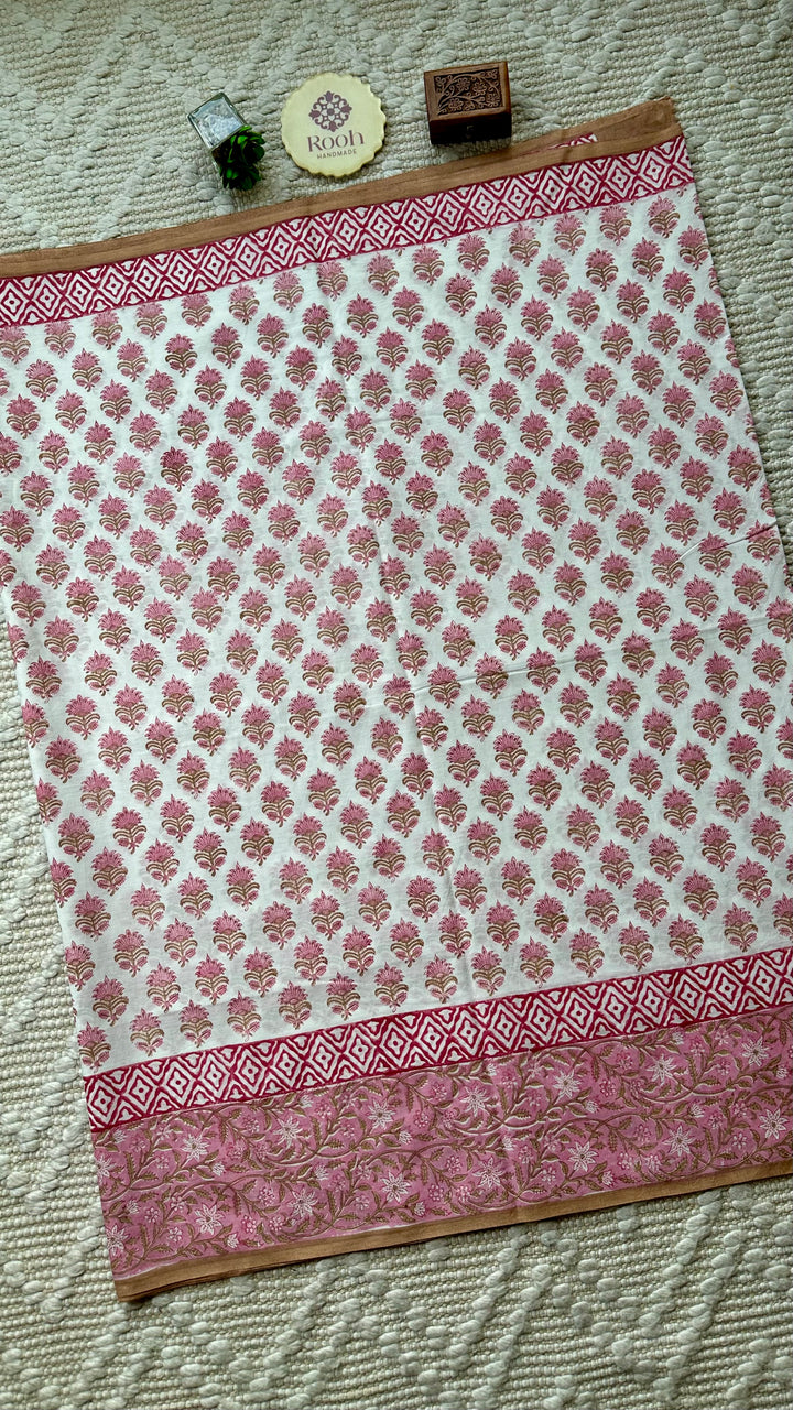 SANGANERI HAND BLOCK PRINTED SOFT MULMUL COTTON SAREE- 016