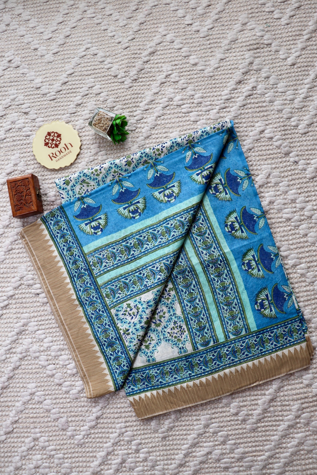SANGANERI HAND BLOCK PRINTED SILK COTTON SAREE- 006