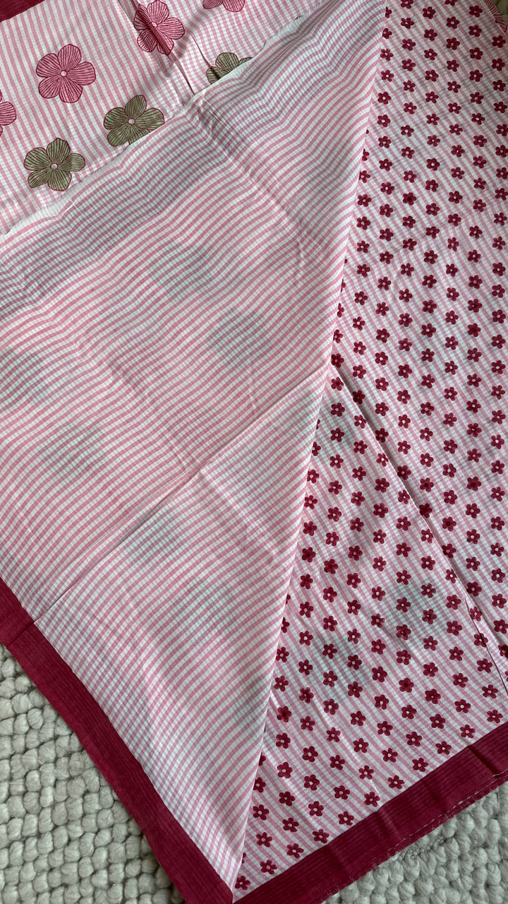 SANGANERI HAND BLOCK PRINTED SOFT COTTON SAREE- 023