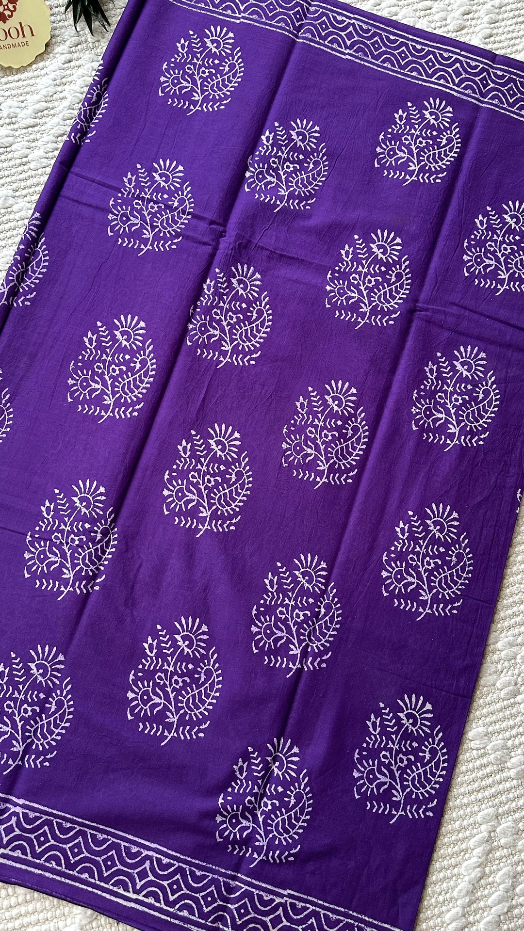 BAGRU HAND BLOCK PRINTED SOFT MULMUL COTTON SAREE- 068