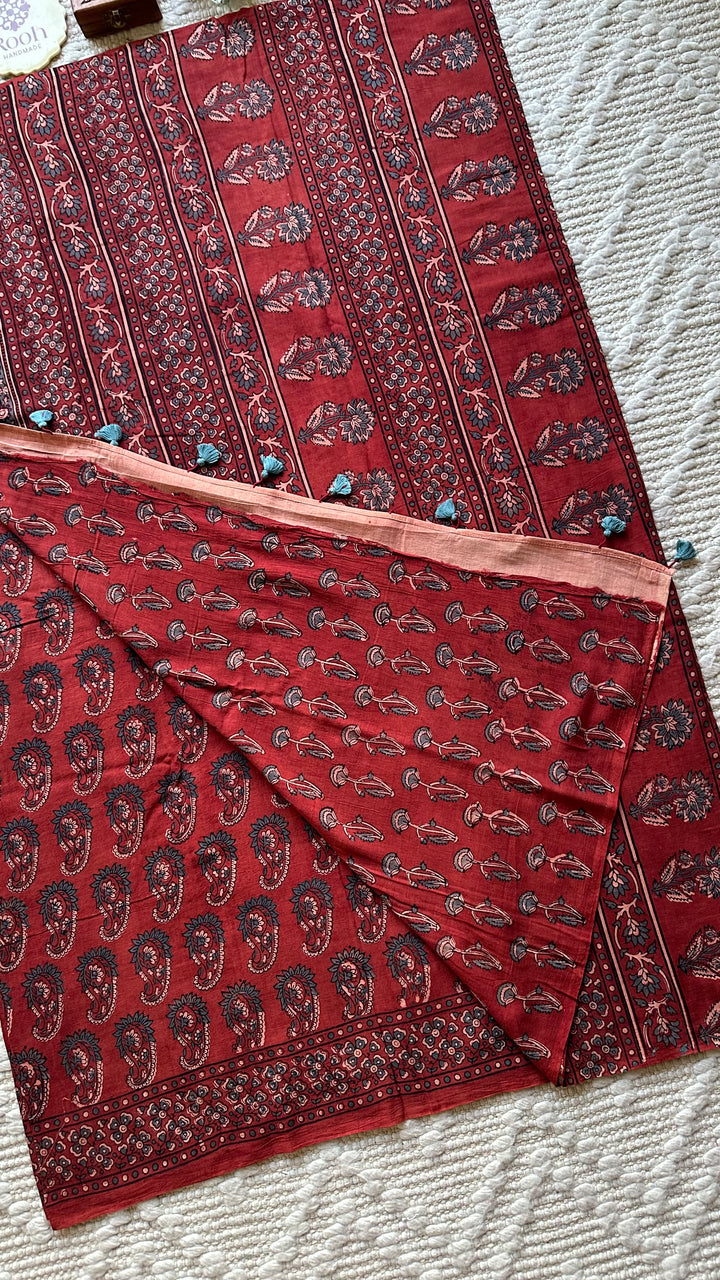 PREMIUM AJRAKH HAND BLOCK PRINTED PURE SOFT COTTON SAREE- 003