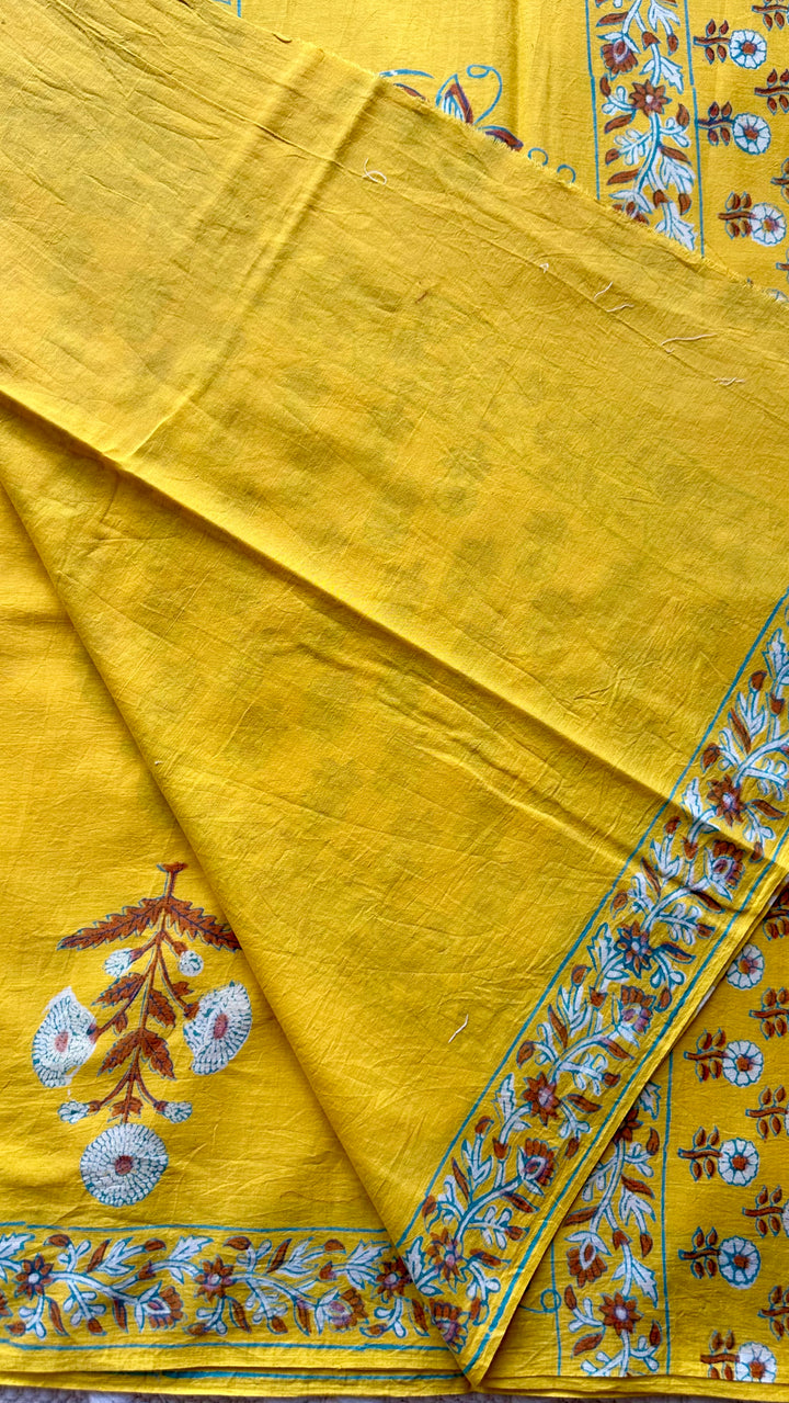 BAGRU HAND BLOCK PRINTED SOFT MULMUL COTTON SAREE- 070