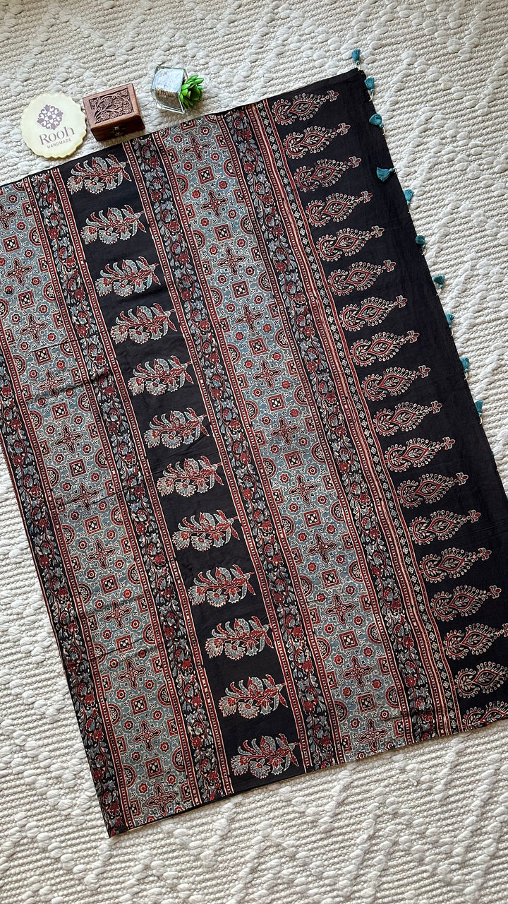 PREMIUM AJRAKH HAND BLOCK PRINTED PURE SOFT COTTON SAREE- 005