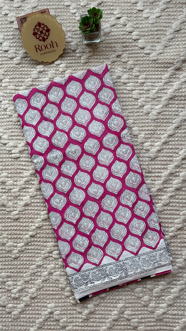 BAGRU HAND BLOCK PRINTED SOFT MULMUL COTTON SAREE- 109