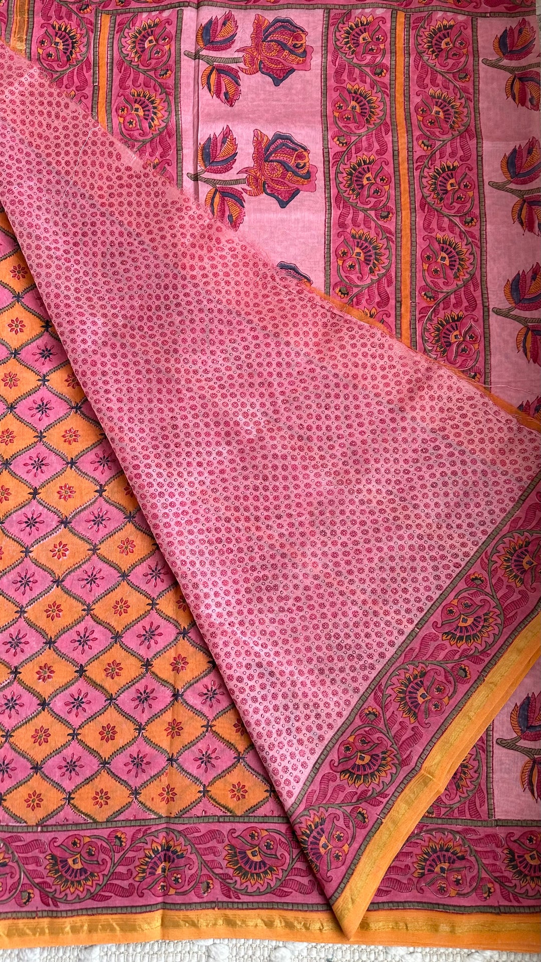 SANGANERI HAND BLOCK PRINTED SILK COTTON SAREE- 007