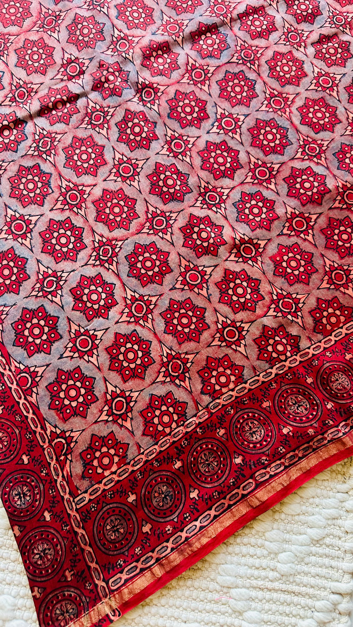 LALEEMA - AJRAKH HAND BLOCK PRINTED CHANDERI SILK COTTON SAREE