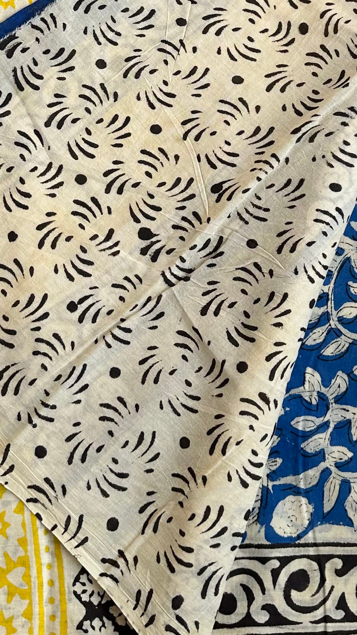 BAGRU HAND BLOCK DABU PRINTED SOFT MULMUL COTTON SAREE- 022