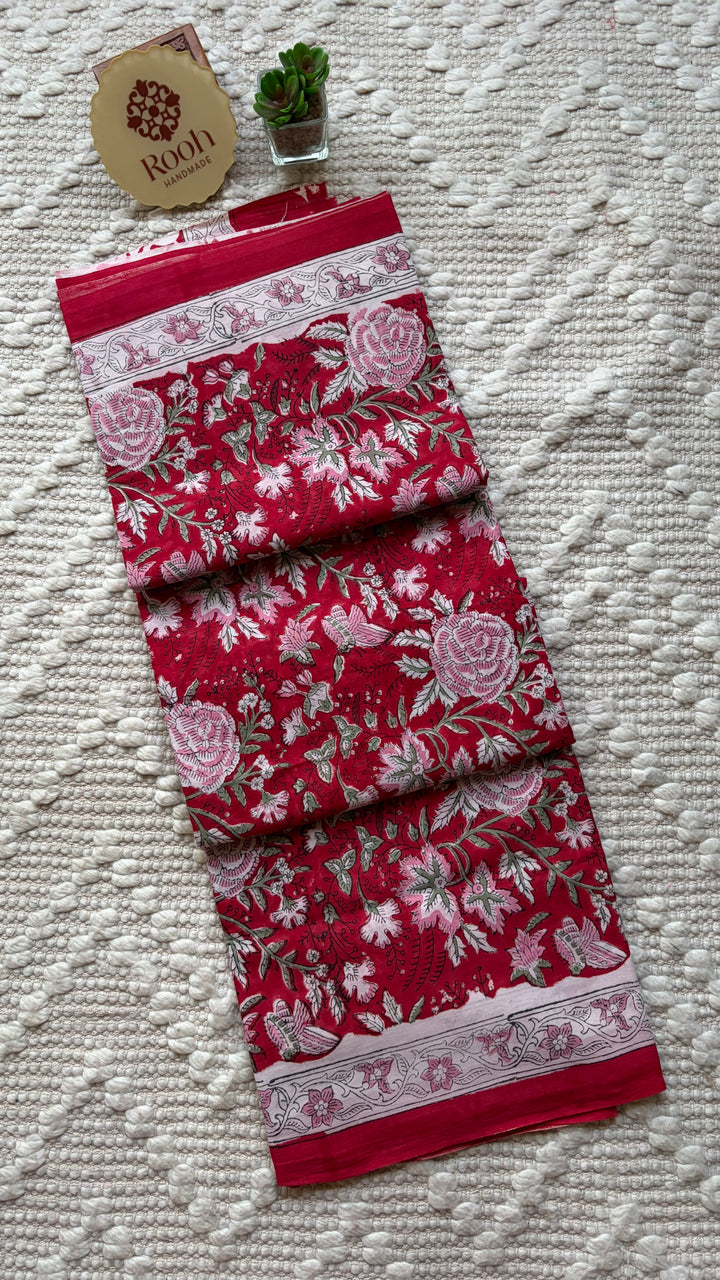 BAGRU HAND BLOCK PRINTED SOFT MULMUL COTTON SAREE- 107 (DISPATCH TIME - 5 TO 7 DAYS)