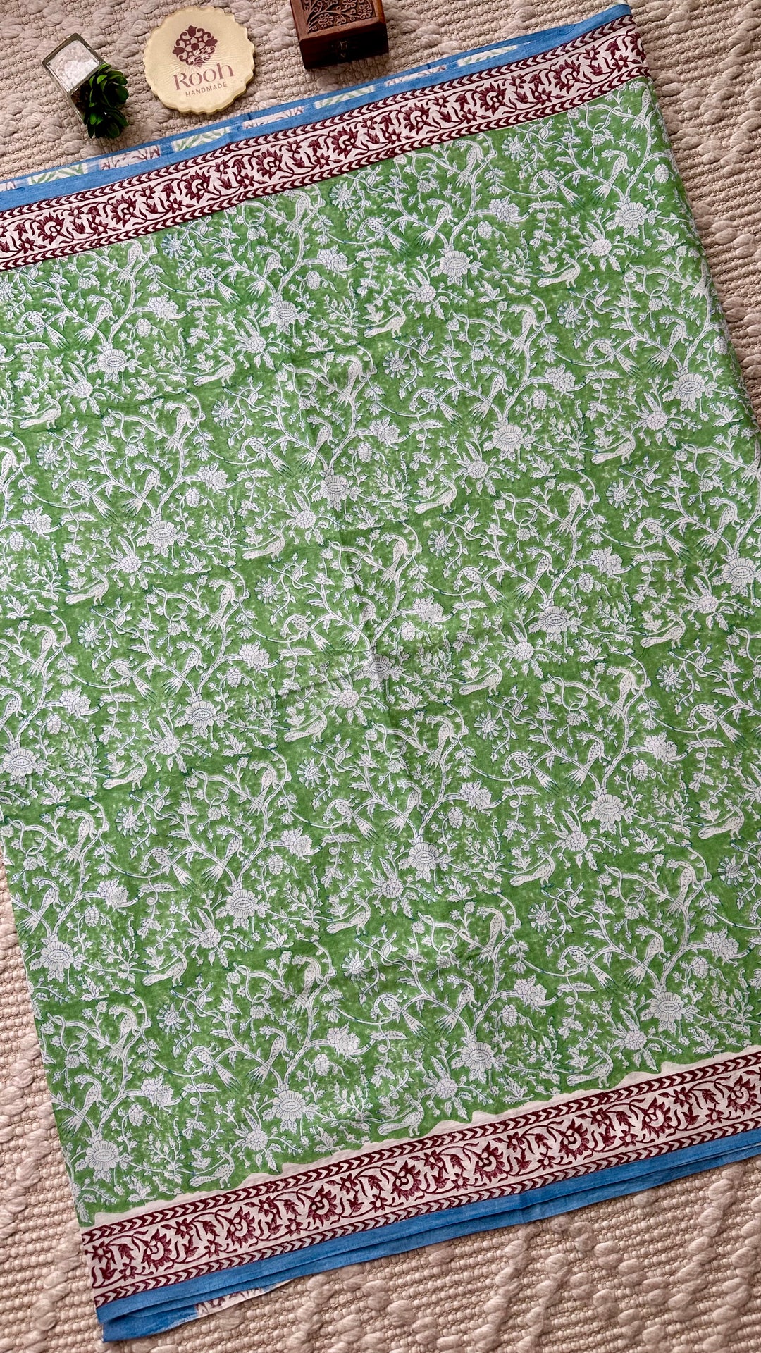 SANGANERI HAND BLOCK PRINTED SOFT MULMUL COTTON SAREE- 018
