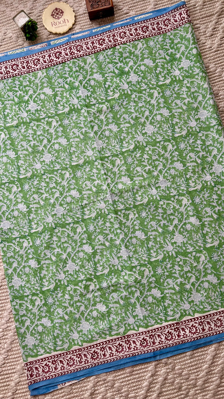 SANGANERI HAND BLOCK PRINTED SOFT MULMUL COTTON SAREE- 018