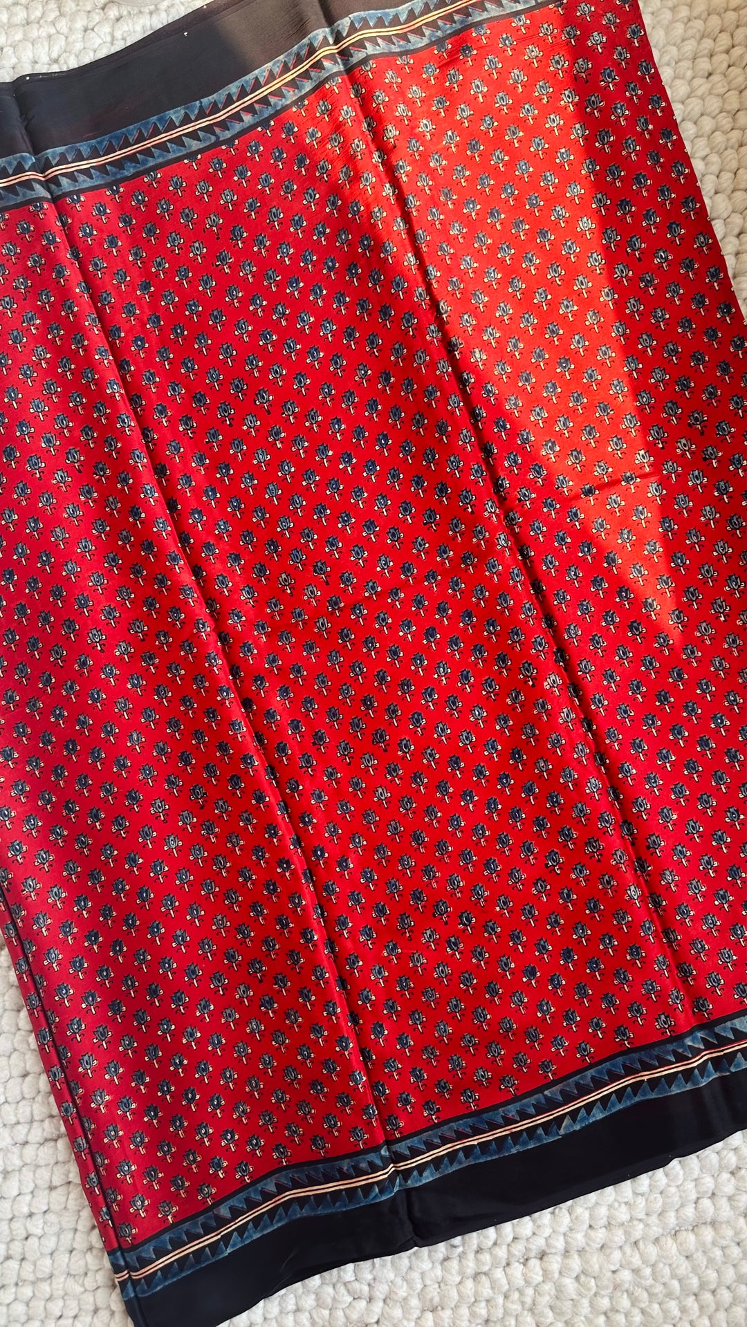 LOTUS ON MADDER RED - PREMIUM AJRAKH HAND BLOCK PRINTED PREMIUM MODAL SILK SAREE