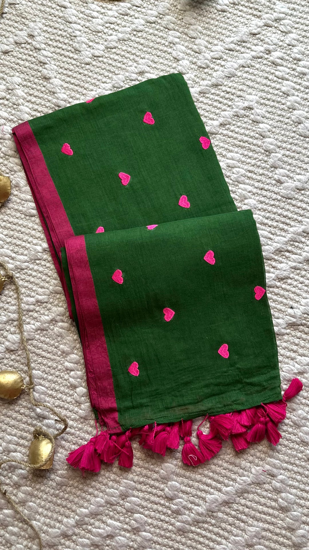 DIL - FOREST GREEN & PINK SUPER SOFT MUL COTTON SAREE