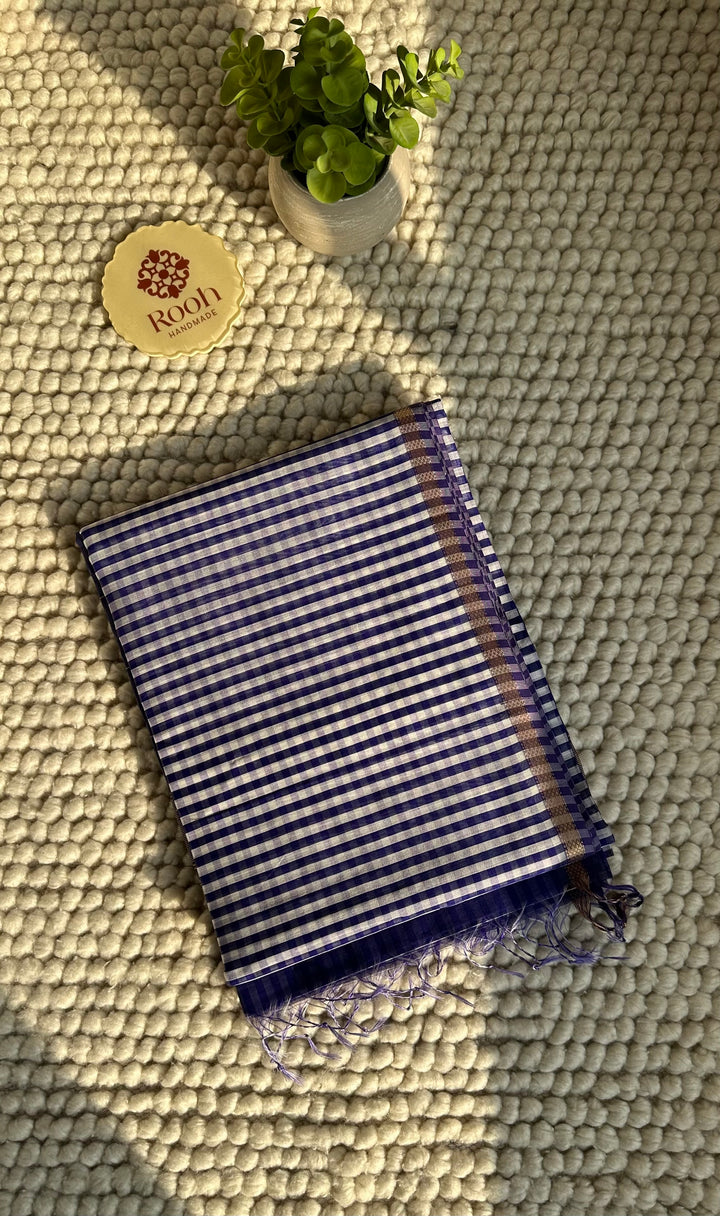 ROYAL PURPLE CHECKS - PREMIUM HANDWOVEN MAHESHWARI SILK BY COTTON SAREE (DISPATCH TIME IS 10-15 DAYS)