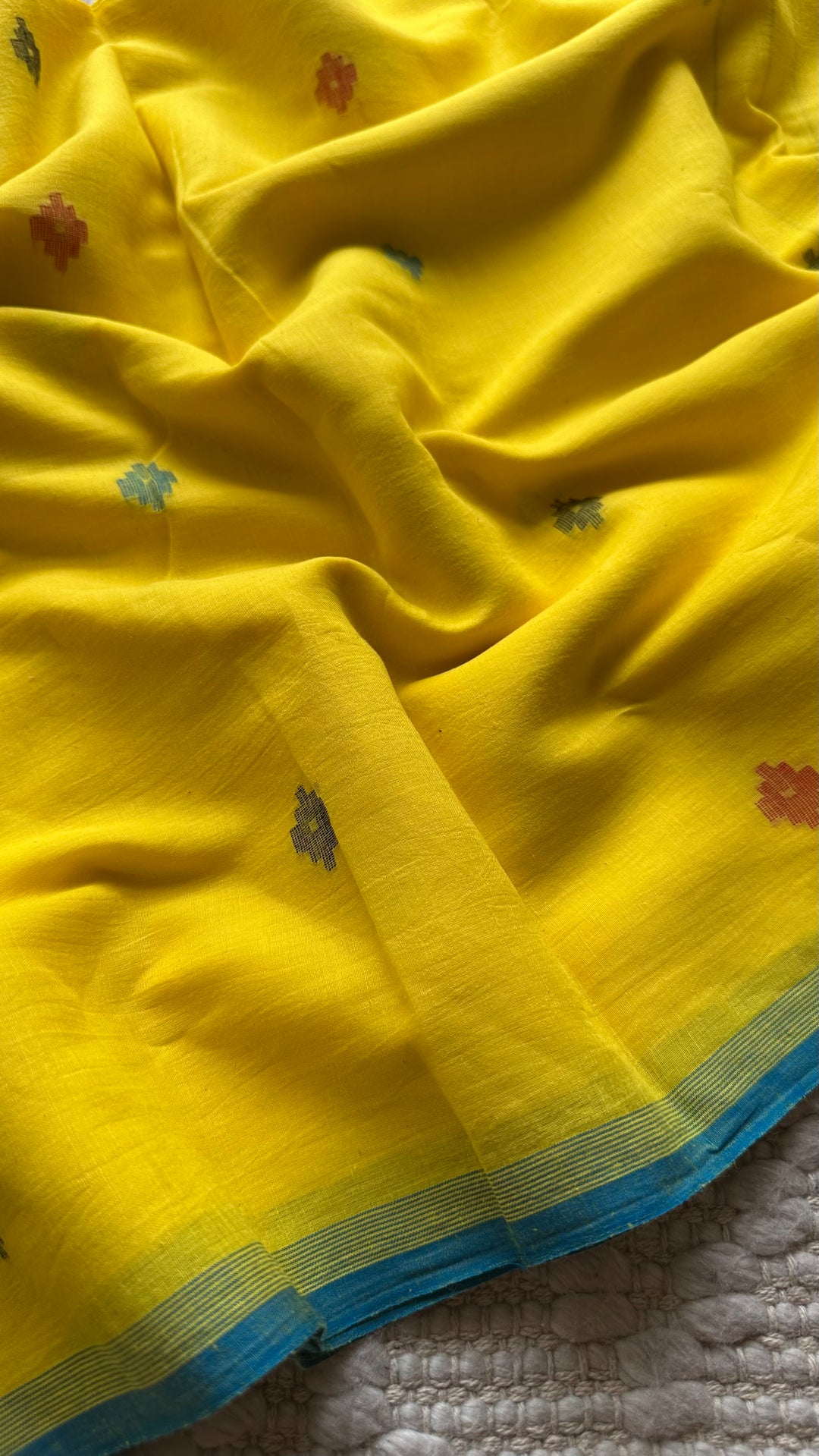 PREMIUM JAMDANI WEAVE HANDWOVEN AND HANDSPUN COTTON SAREE -  FRESH LEMON YELLOW