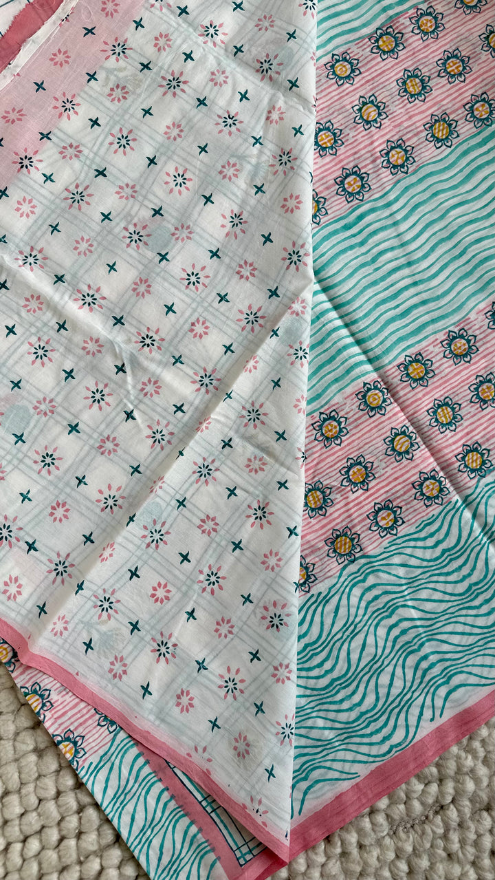 SANGANERI HAND BLOCK PRINTED SOFT COTTON SAREE- 029