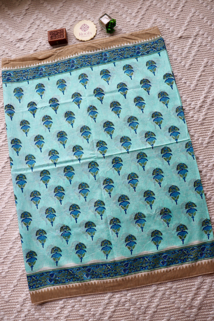 SANGANERI HAND BLOCK PRINTED SILK COTTON SAREE- 002