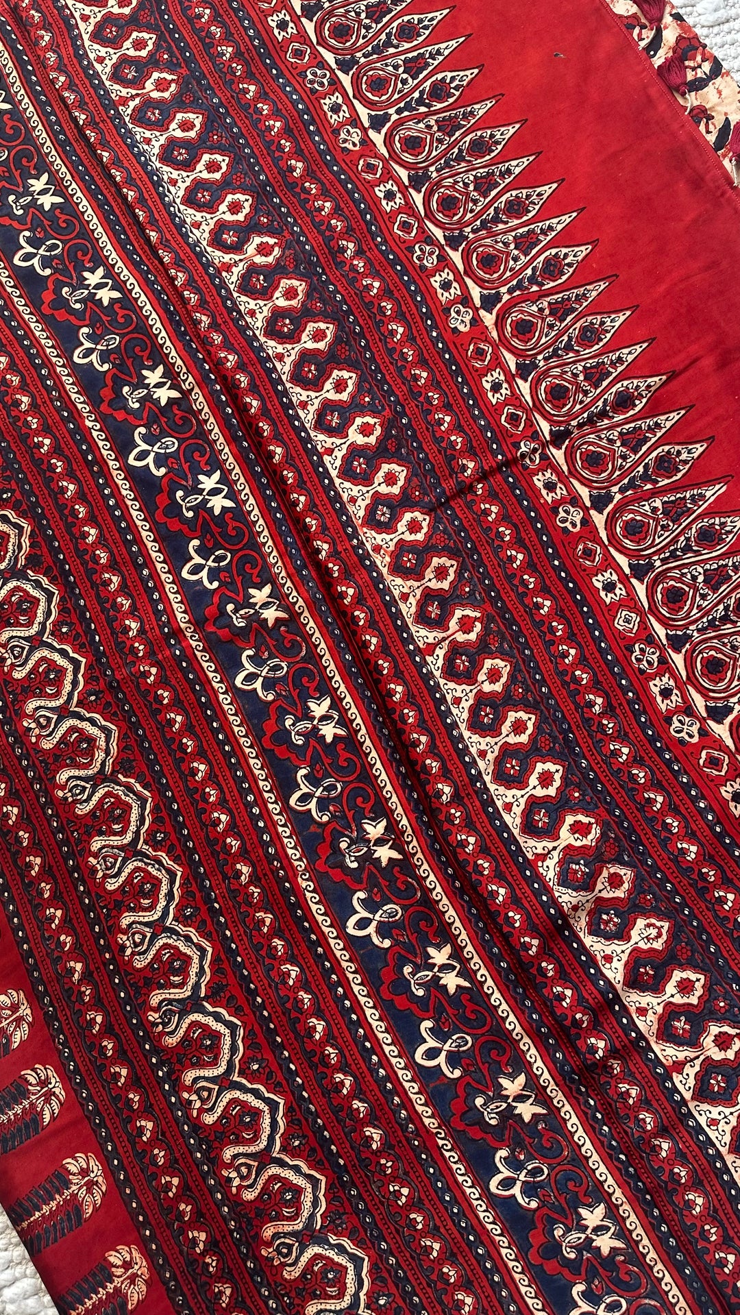 HUES OF AUTUMN- SUPER PREMIUM & BUTTERY SOFT AJRAKH HAND BLOCK PRINTED MODAL SILK SAREE (DISPATCH TIME IS 5 TO 7 DAYS)