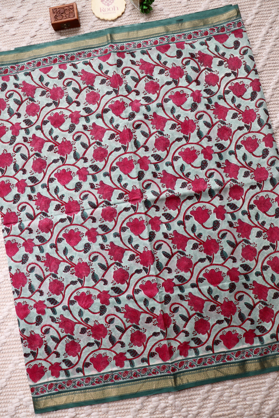 SANGANERI HAND BLOCK PRINTED SILK COTTON SAREE- 001