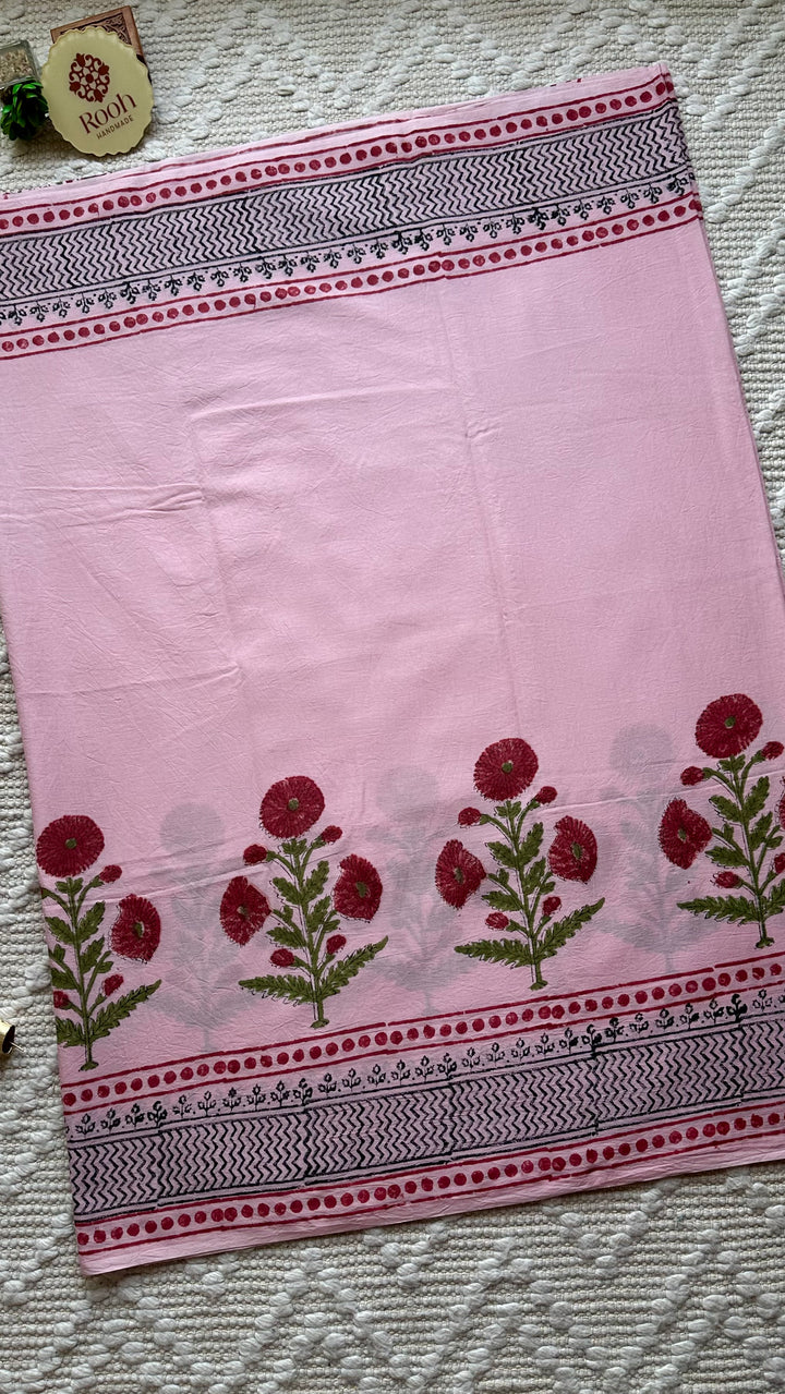 BAGRU HAND BLOCK PRINTED SOFT MULMUL COTTON SAREE- 095