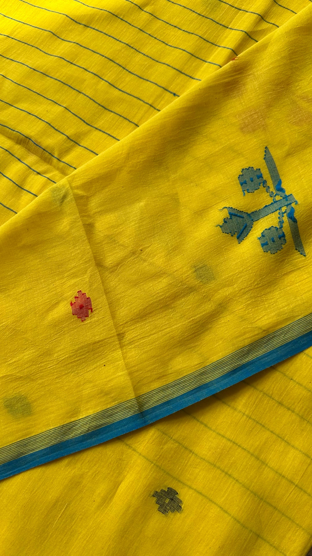 PREMIUM JAMDANI WEAVE HANDWOVEN AND HANDSPUN COTTON SAREE -  FRESH LEMON YELLOW