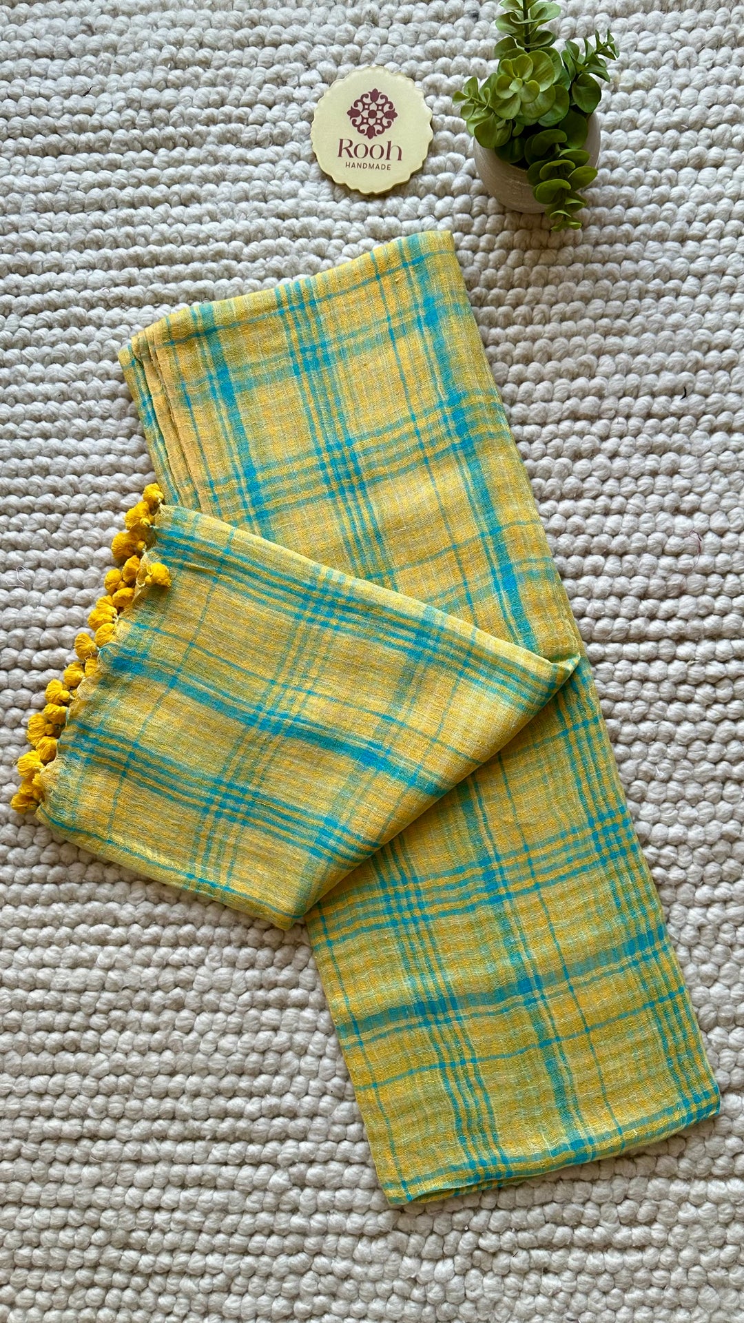 Multi Colour Checked Pure Handwoven Linen Saree - 005