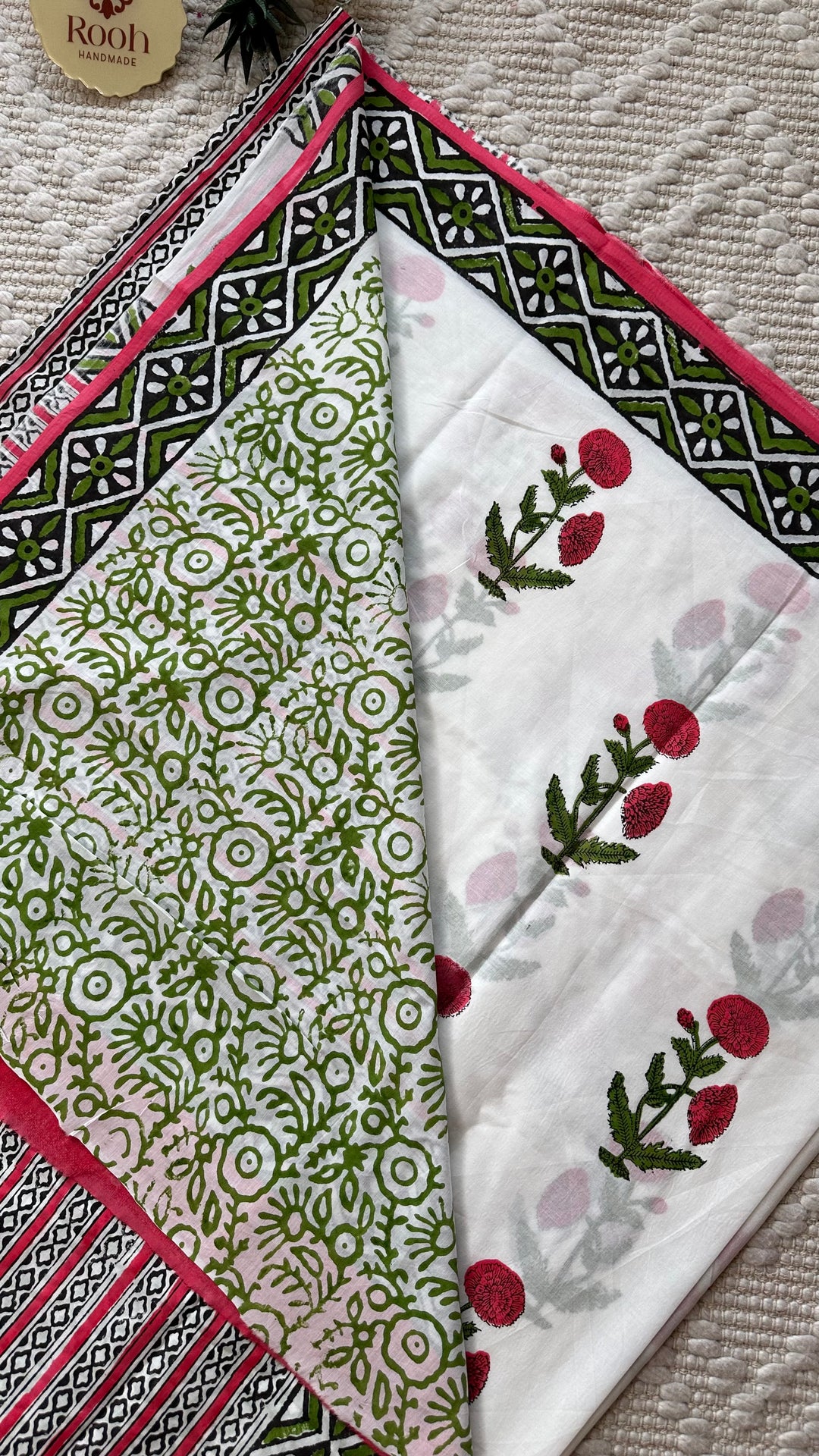 BAGRU HAND BLOCK PRINTED SOFT MULMUL COTTON SAREE- 066