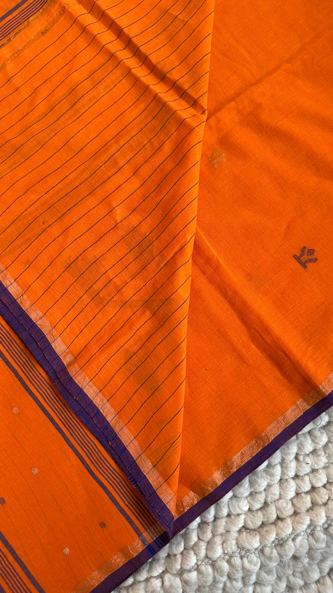 PREMIUM NEEDLE WORK JAMDANI HANDWOVEN AND HANDSPUN COTTON SAREE - SAFFRON ORANGE