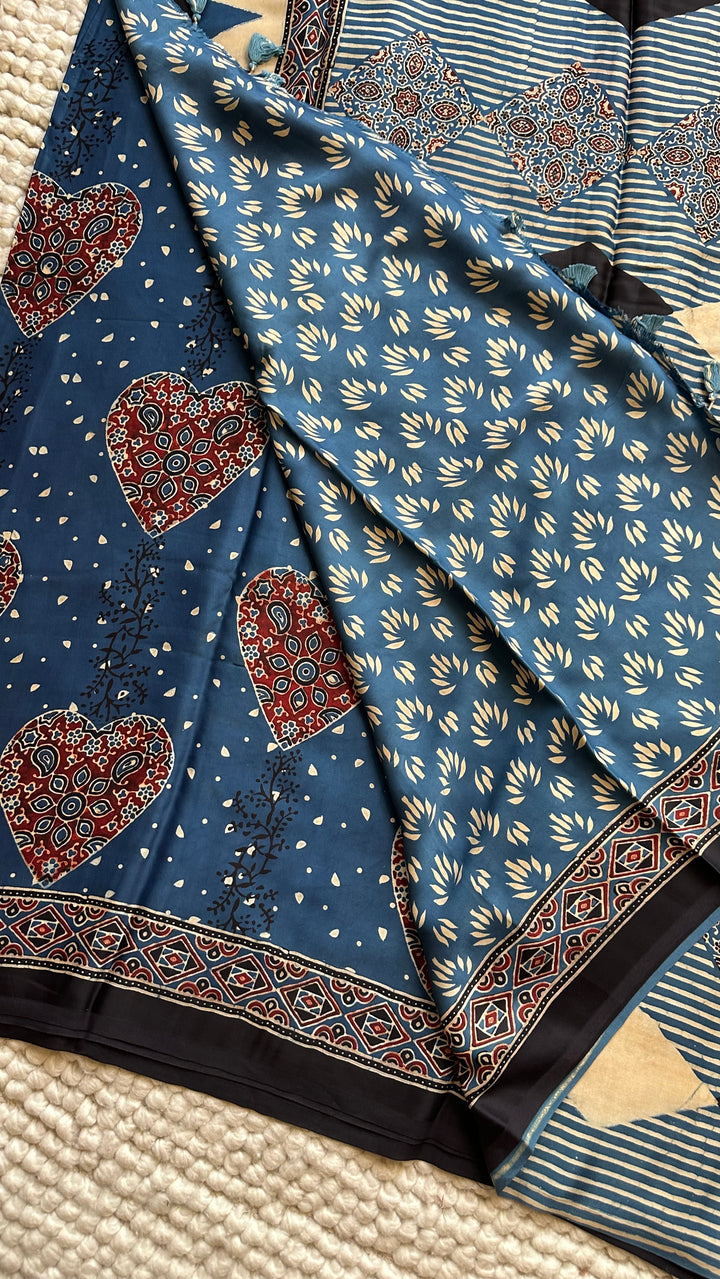 ROOH EXCLUSIVES- AJRAKH HAND BLOCK PRINTED PREMIUM MODAL SILK SAREE 13
