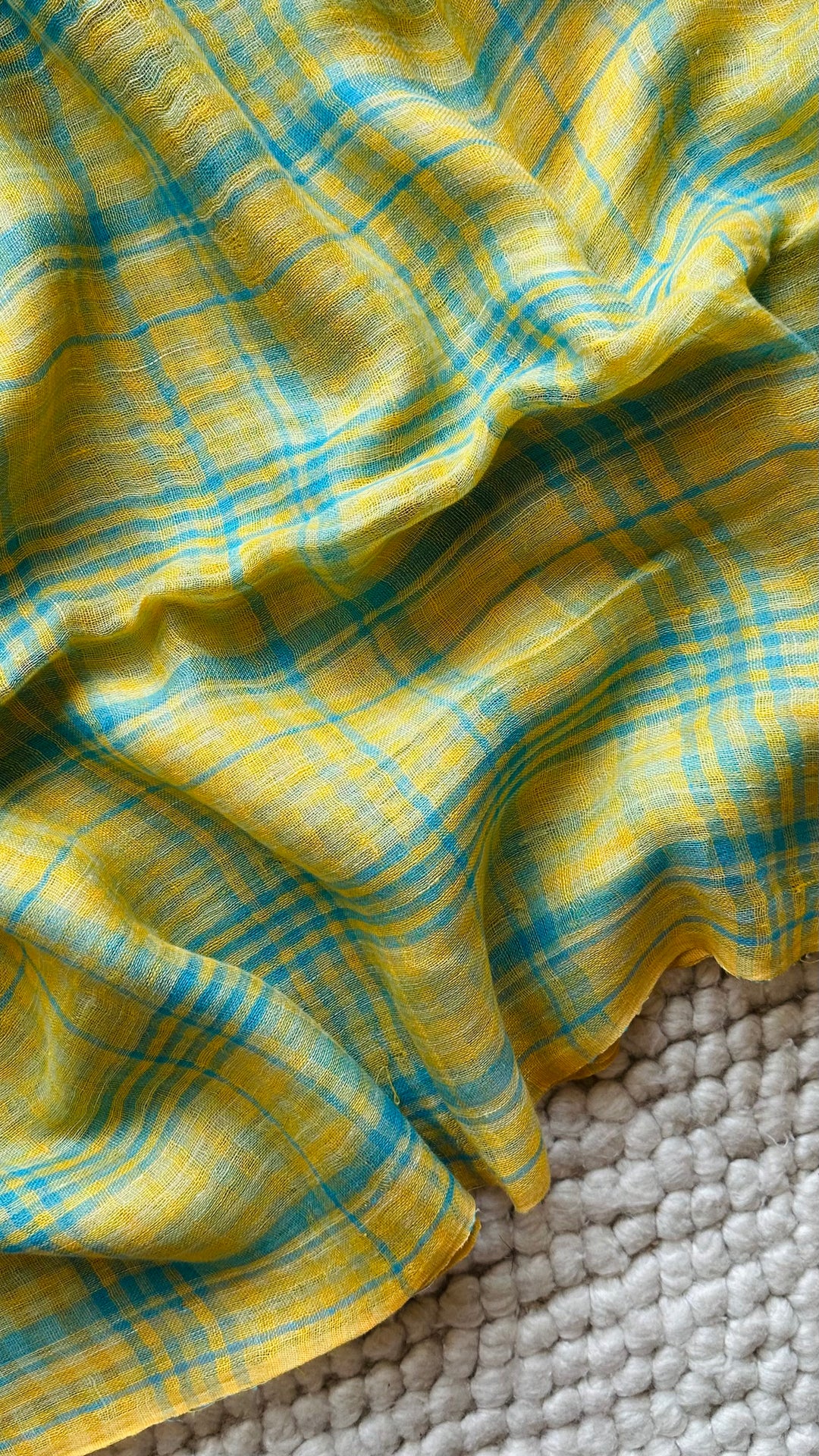 Multi Colour Checked Pure Handwoven Linen Saree - 005