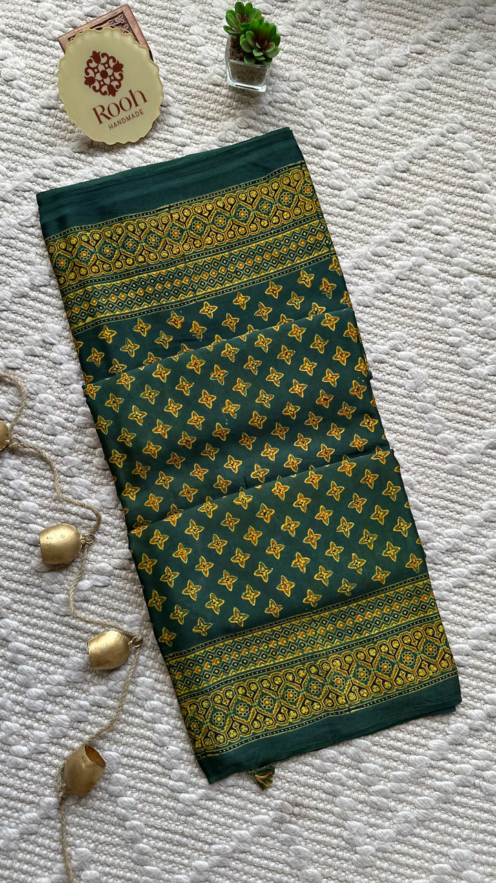 STARS IN THE FOREST - PREMIUM AJRAKH HAND BLOCK PRINTED MODAL SILK SAREE