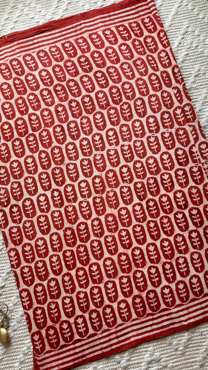 BAGRU HAND BLOCK PRINTED SOFT MULMUL COTTON SAREE- 093