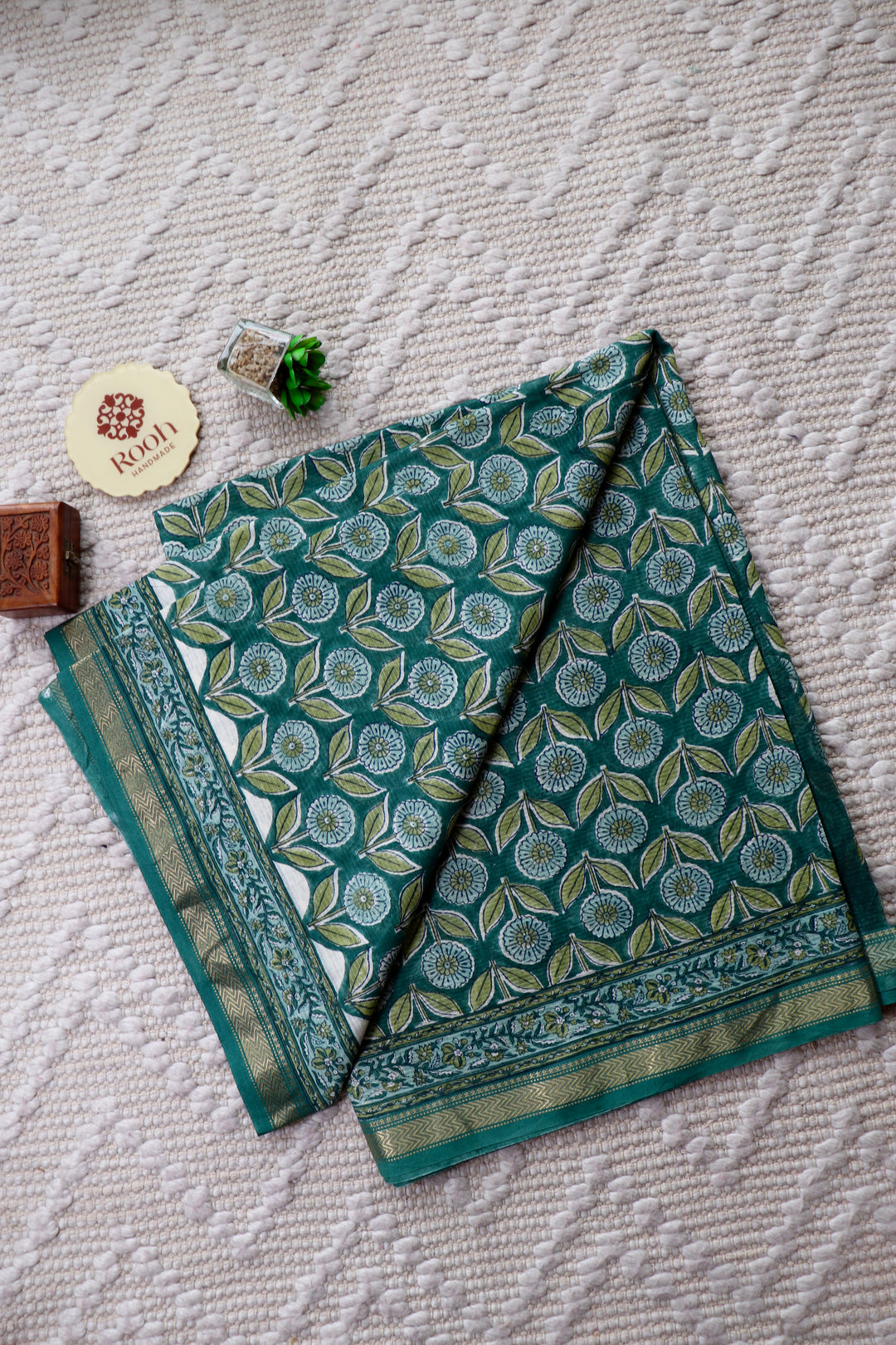 SANGANERI HAND BLOCK PRINTED SILK COTTON SAREE- 003