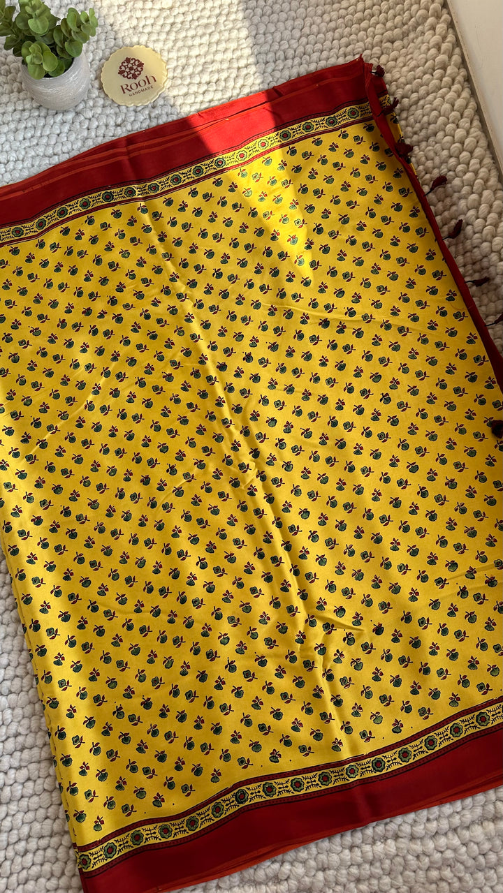 SUNSET BLOOMS - AJRAKH HAND BLOCK PRINTED PREMIUM MODAL SILK SAREE