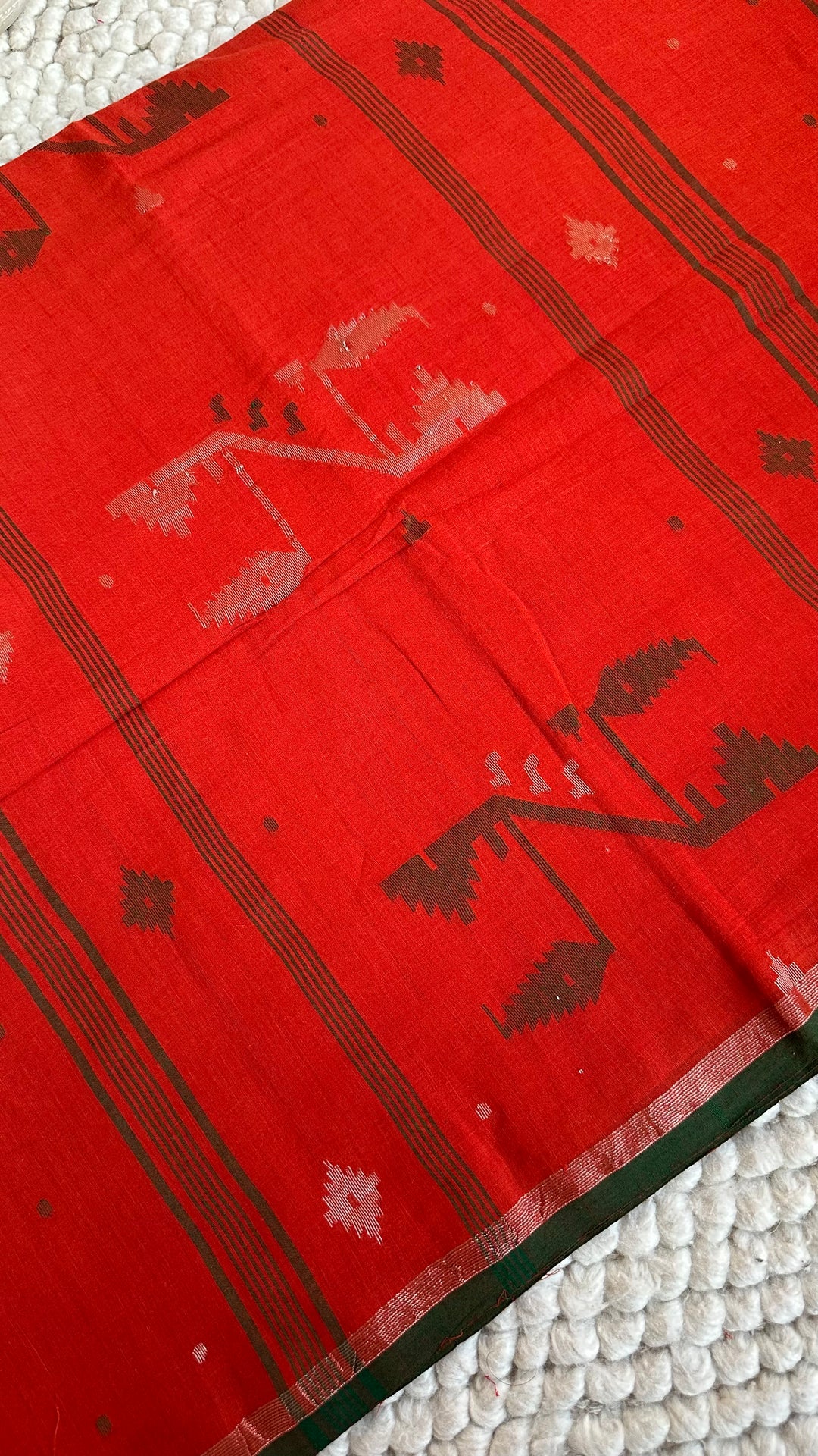 PREMIUM NEEDLE WORK JAMDANI HANDWOVEN AND HANDSPUN COTTON SAREE - RUST ORANGE
