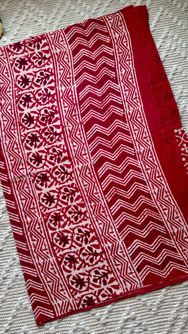 BAGRU HAND BLOCK PRINTED SOFT MULMUL COTTON SAREE- 096