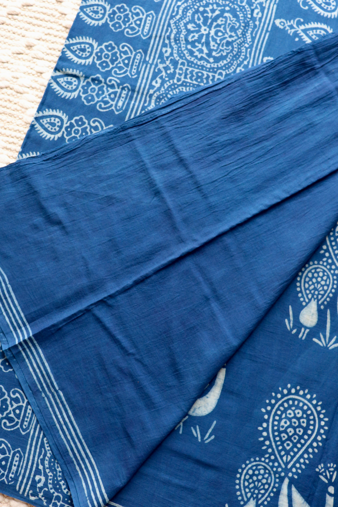 AKOLA INDIGO HAND BLOCK DABU PRINTED SOFT MULMUL COTTON SAREE- 022