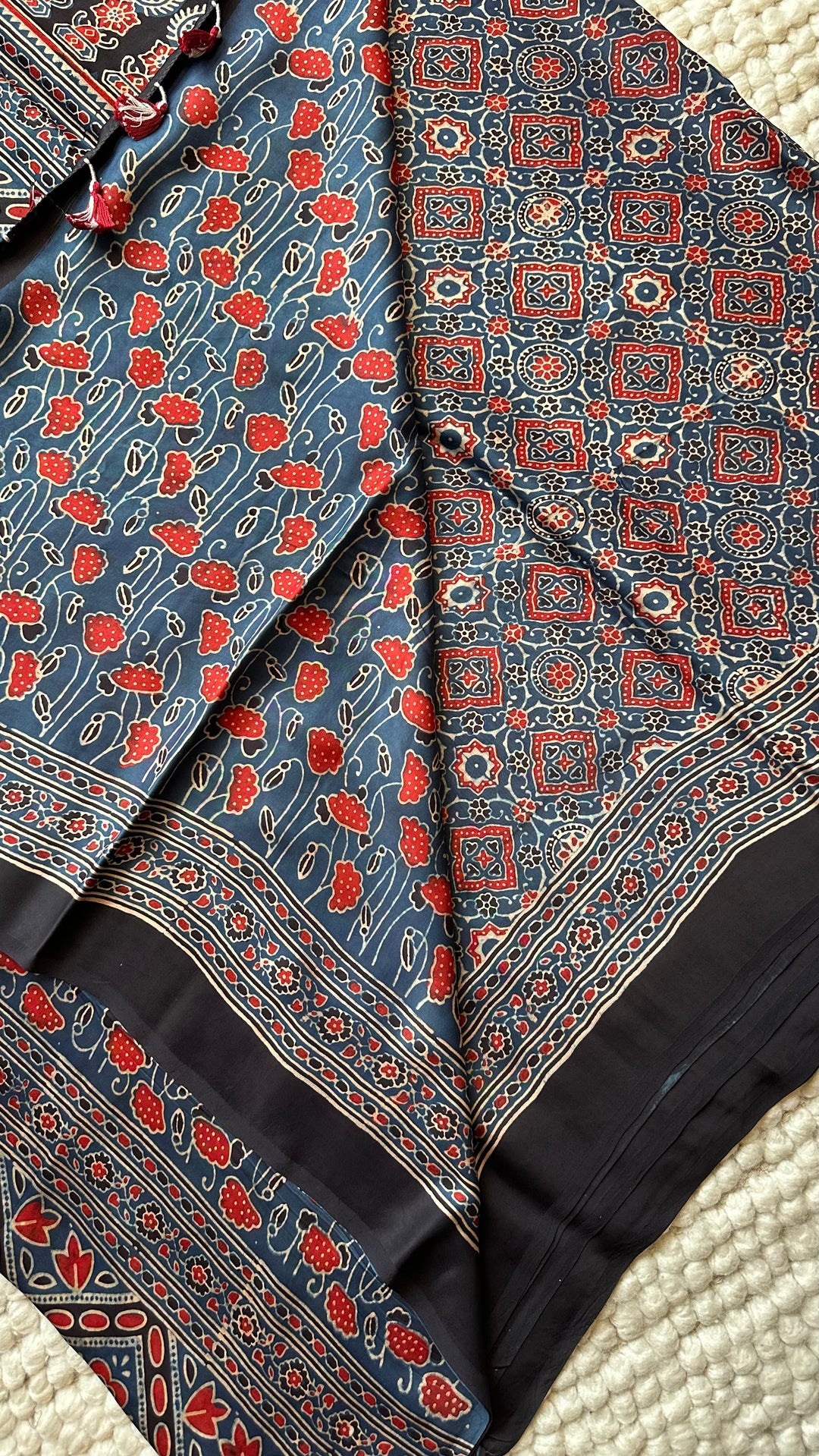 ROOH EXCLUSIVES- AJRAKH HAND BLOCK PRINTED PREMIUM MODAL SILK SAREE 21
