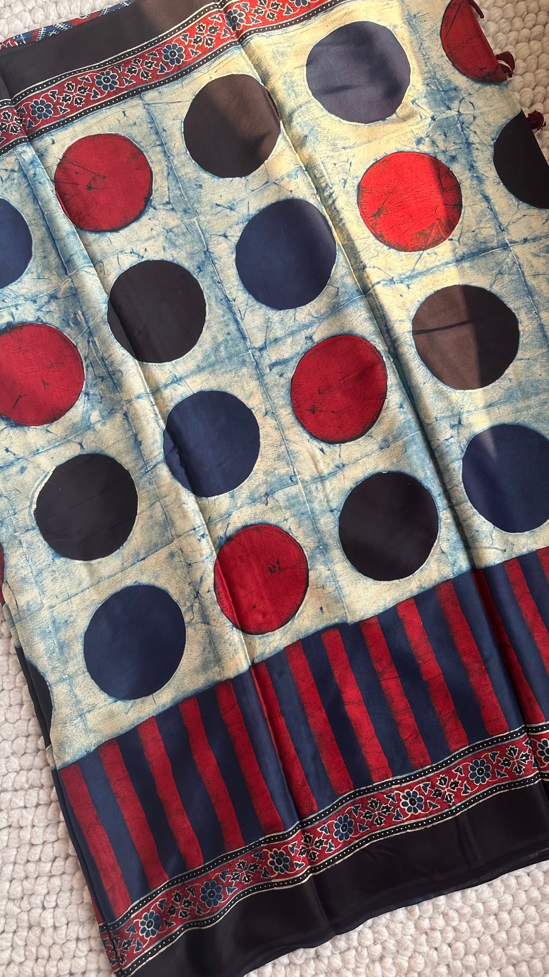 ABSTRACT DOTS & LINES - PREMIUM HALF AND HALF AJRAKH HAND BLOCK PRINTED PREMIUM MODAL SILK SAREE