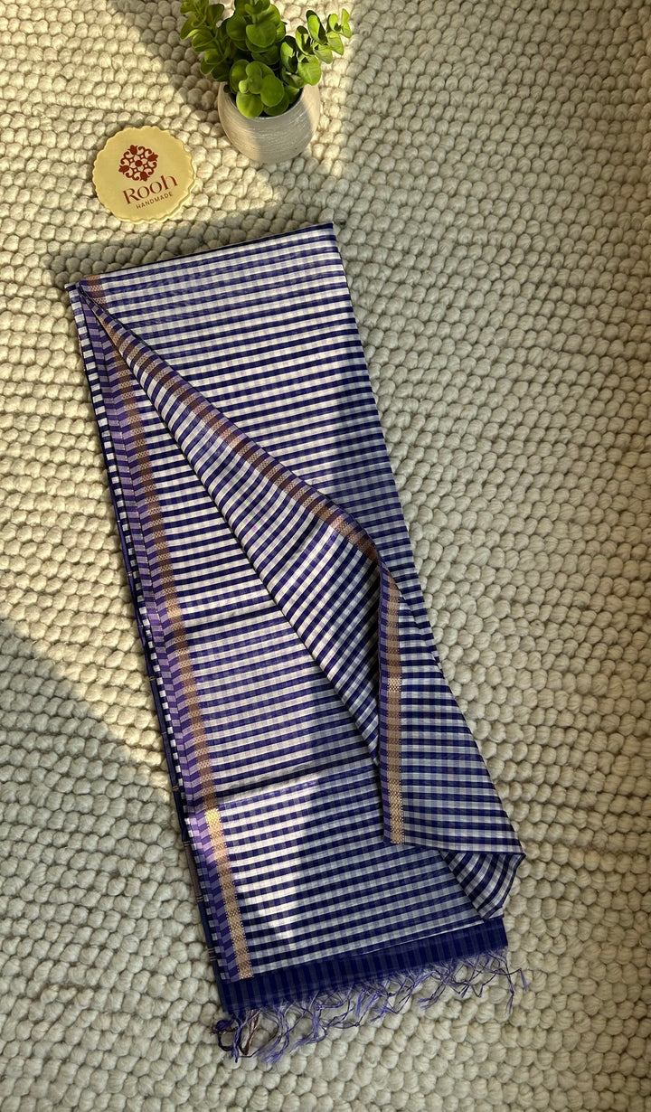 ROYAL PURPLE CHECKS - PREMIUM HANDWOVEN MAHESHWARI SILK BY COTTON SAREE (DISPATCH TIME IS 10-15 DAYS)