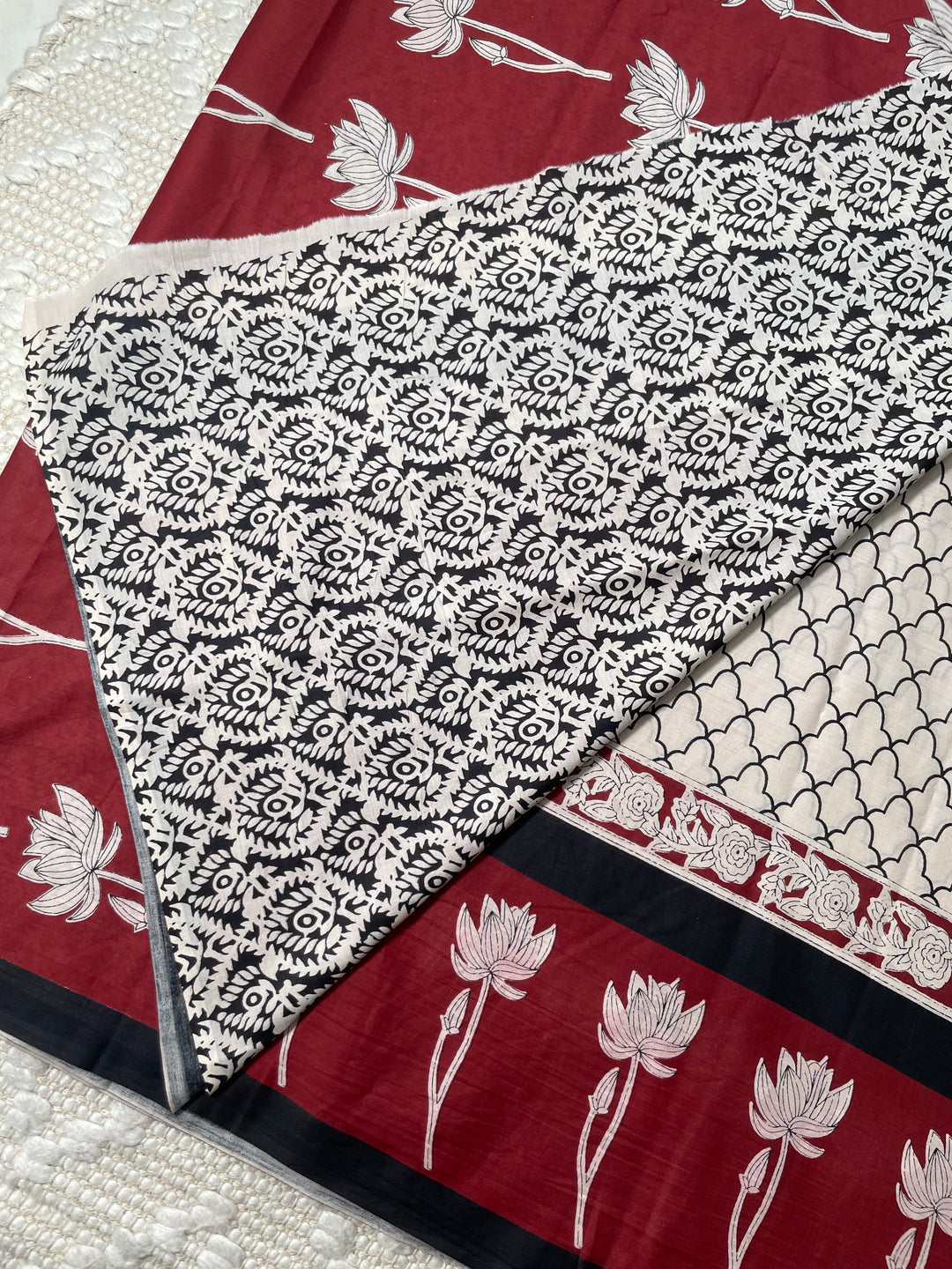 BAGRU HAND BLOCK PRINTED SOFT MULMUL COTTON SAREE- 077 (DISPATCH TIME IS 3 TO 5 DAYS)