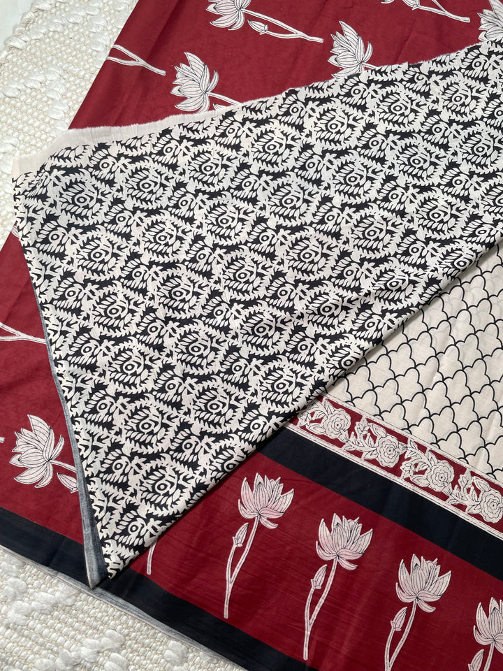 BAGRU HAND BLOCK PRINTED SOFT MULMUL COTTON SAREE- 077 (DISPATCH TIME IS 3 TO 5 DAYS)