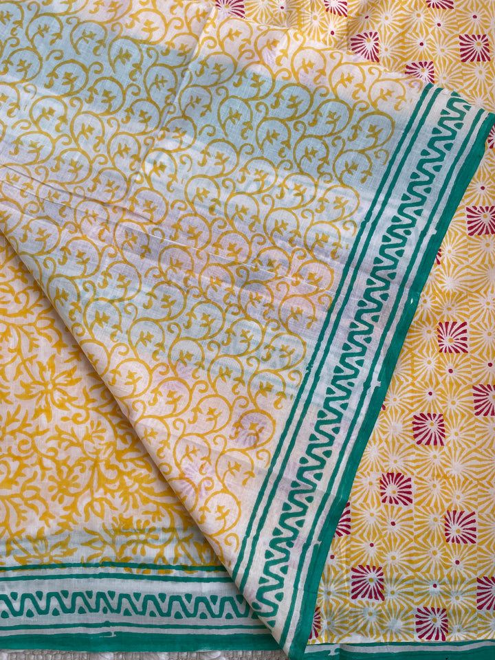 BAGRU HAND BLOCK PRINTED SOFT MULMUL COTTON SAREE- 050